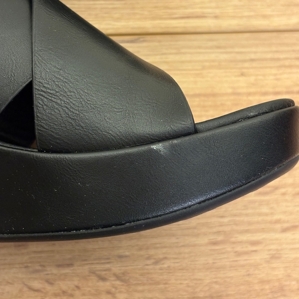 KORKS Madera Wedge Sandals Black Women Size 10 Criss Cross Strap Platform Slides - Picture 8 of 12